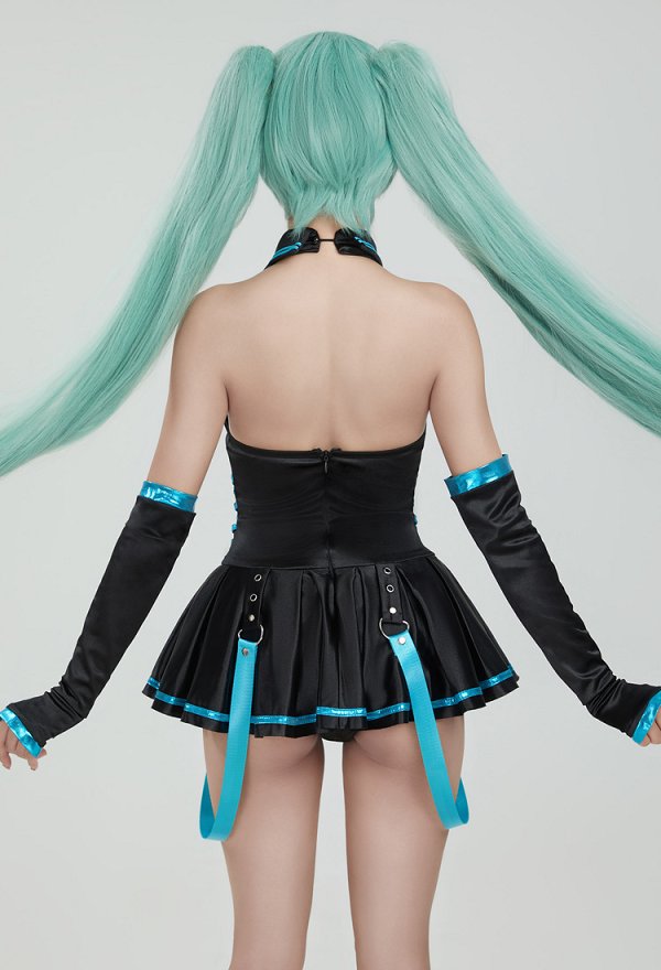 Vocal Derivative Sexy Traje de Baño Halter Sin Mangas Traje de Baño de una Pieza con Guantes y Corbata