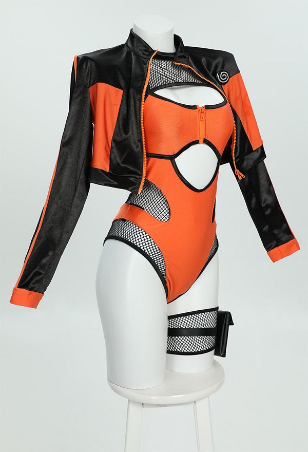 Ninja Derivative Traje de Baño de una Pieza Halter Mesh Cut Lencería y Chaqueta Corta