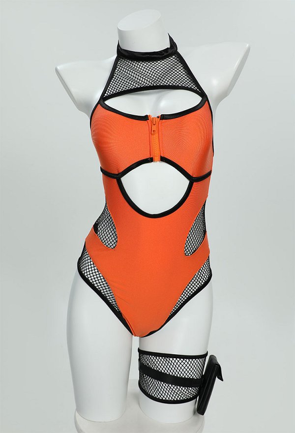 Ninja Derivative Traje de Baño de una Pieza Halter Mesh Cut Lencería y Chaqueta Corta
