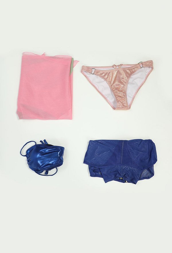 OP Robin Derivative Bikini Set Swimsuit Sexy Mesh Camiseta Ombliguera y Falda Bañador de Dos Piezas con Camiseta Encubierto y Falda Cruzada de Gasa