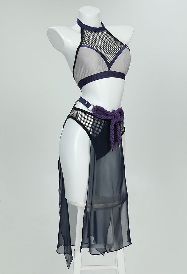 Ninja Style Swimsuit Halter Top and Bottoms Two-Piece Bathing Suit with Arm Leeves and Chiffon Wrap Skirt