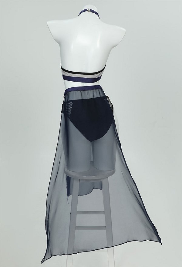 Ninja Style Swimsuit Halter Top and Bottoms Two-Piece Bathing Suit with Arm Leeves and Chiffon Wrap Skirt