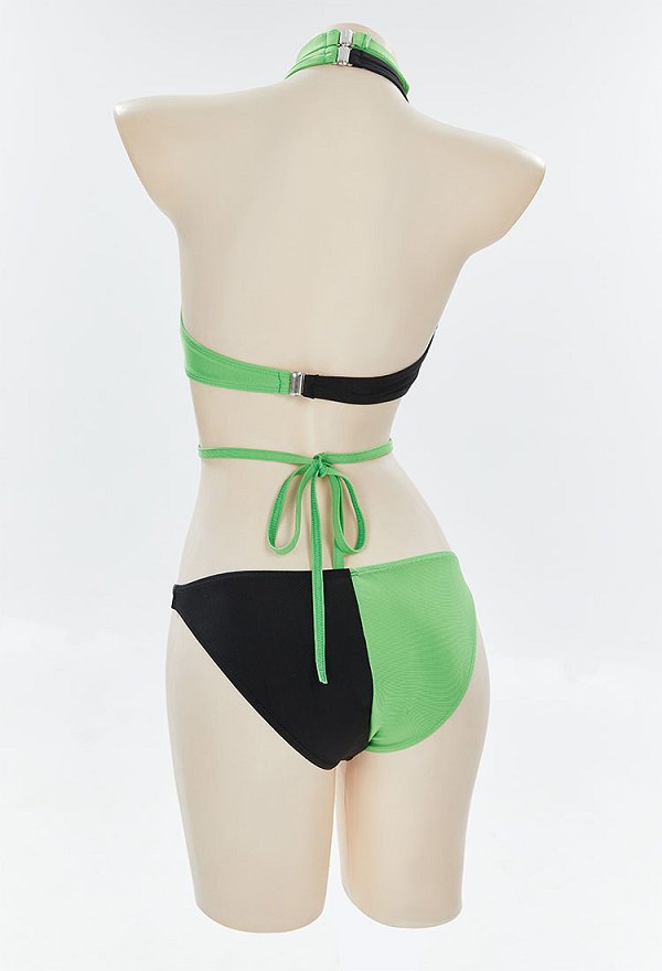 Conjunto de bikini de dos piezas derivado de Shego top halter y braguita con gargantilla