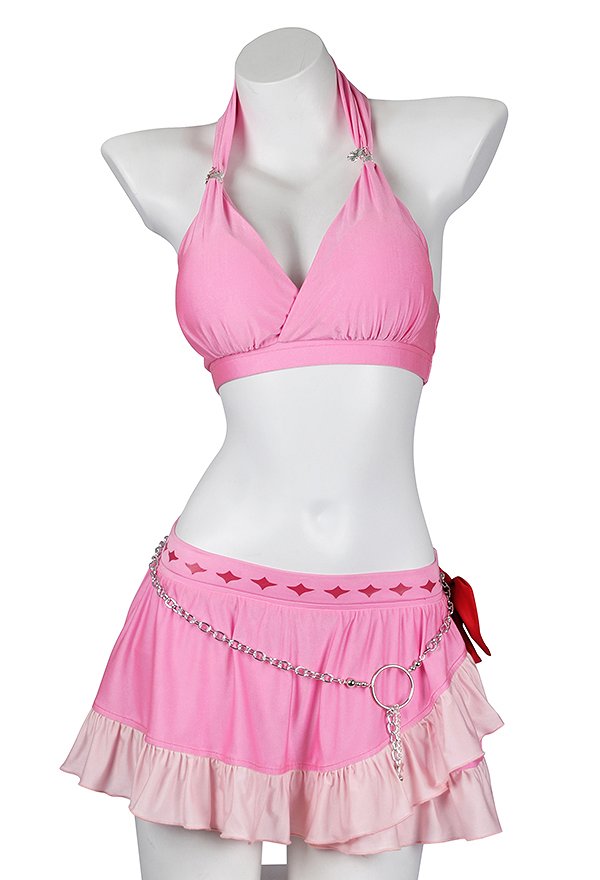 FF Disfraz de Cosplay Traje de Baño Derivado de FF7 Alice con Top de Profundo en V y Falda Corta con Cadena de Cintura y Tocado FF Disfraz de Cosplay Traje de Baño Derivado de FF7 Alice con Top de Profundo en V y Falda Corta con Cadena de Cintura y Tocado