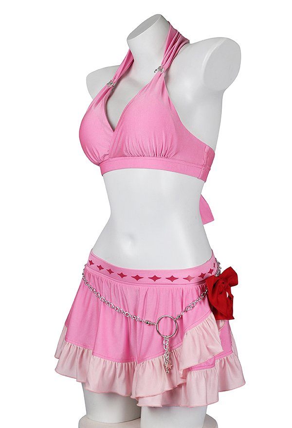 FF Disfraz de Cosplay Traje de Baño Derivado de FF7 Alice con Top de Profundo en V y Falda Corta con Cadena de Cintura y Tocado FF Disfraz de Cosplay Traje de Baño Derivado de FF7 Alice con Top de Profundo en V y Falda Corta con Cadena de Cintura y Tocado