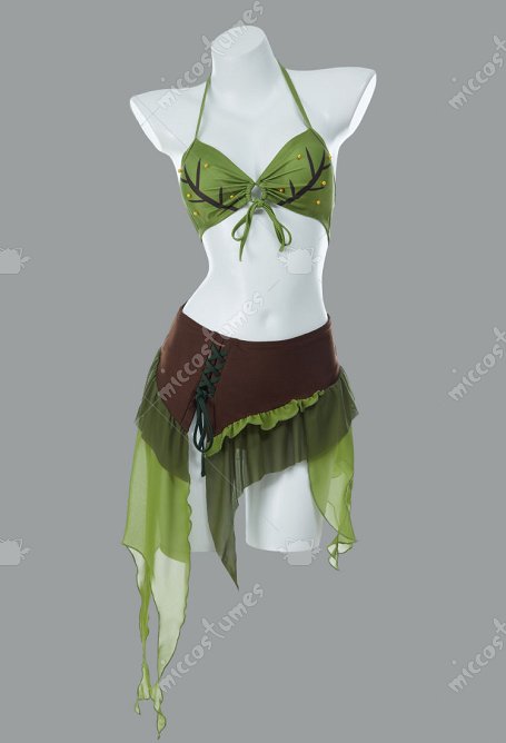 Vintage Retro Traje de baño de bikini de dos piezas estilo elfo del bosque mágico con sujetador y pantalón de falda irregular