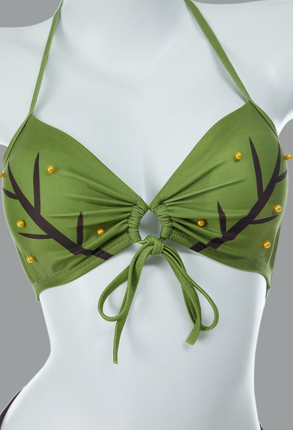 Vintage Retro Traje de baño de bikini de dos piezas estilo elfo del bosque mágico con sujetador y pantalón de falda irregular Vintage Retro Traje de baño de bikini de dos piezas estilo elfo del bosque mágico con sujetador y pantalón de falda irregular