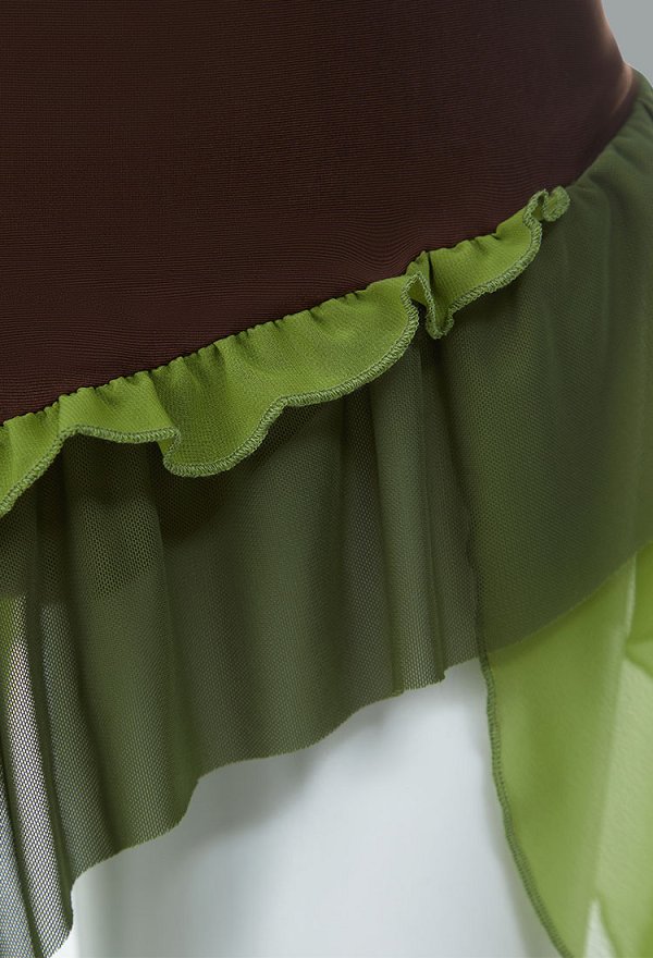 Vintage Retro Traje de baño de bikini de dos piezas estilo elfo del bosque mágico con sujetador y pantalón de falda irregular Vintage Retro Traje de baño de bikini de dos piezas estilo elfo del bosque mágico con sujetador y pantalón de falda irregular