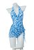 1970er Retro Neckholder Bodysuit Badeanzug Vintage Muster Bauchkontrolle Bikinis Bademode mit Wickelrock und Stirnband