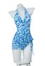 1970s Vintage Retro Traje de baño de cuello halter con estampado control de abdomen falda cruzada y diadema