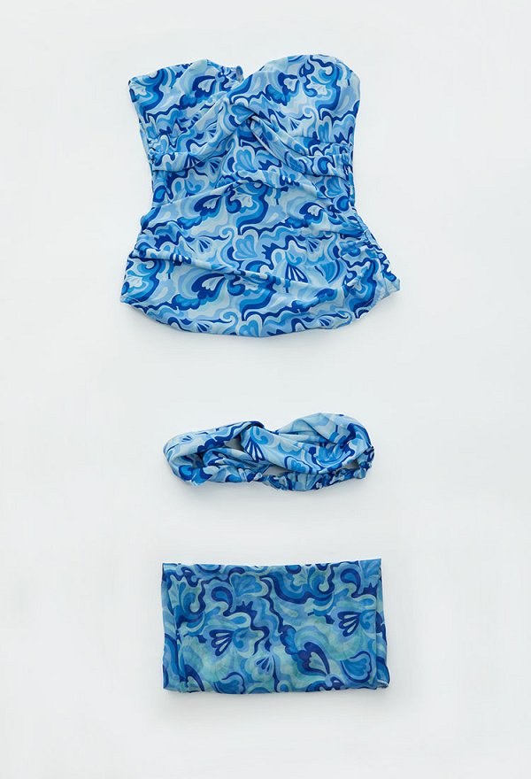 1970s Vintage Retro Traje de baño de cuello halter con estampado control de abdomen falda cruzada y diadema
