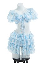 Traje de baño retro de dos piezas Vintage Elegante Bikini Azul Floral Traje de baño con cobertor y falda Traje de baño retro de dos piezas Vintage Elegante Bikini Azul Floral Traje de baño con cobertor y falda