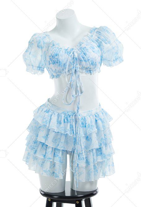 Traje de baño retro de dos piezas Vintage Elegante Bikini Azul Floral Traje de baño con cobertor y falda