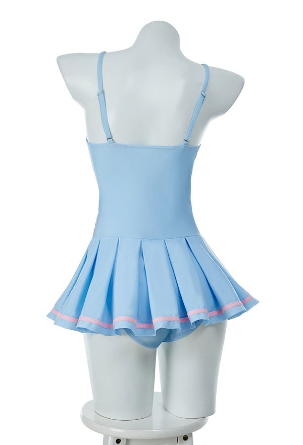 Cute Bunny Pattern One Piece Swimsuit Kawaii Blue Ruffle Bathing Suit Tummy Control Swim Dress