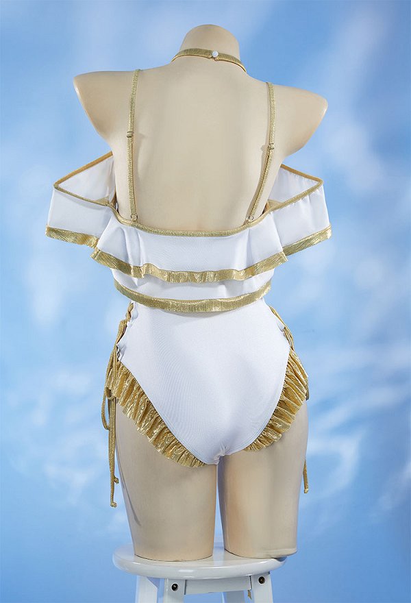 Friren Derivative One Piece Badeanzug Kreuzträgern Hohl Rüschen Swimsuit Bodysuit Chiffon Wickelrock