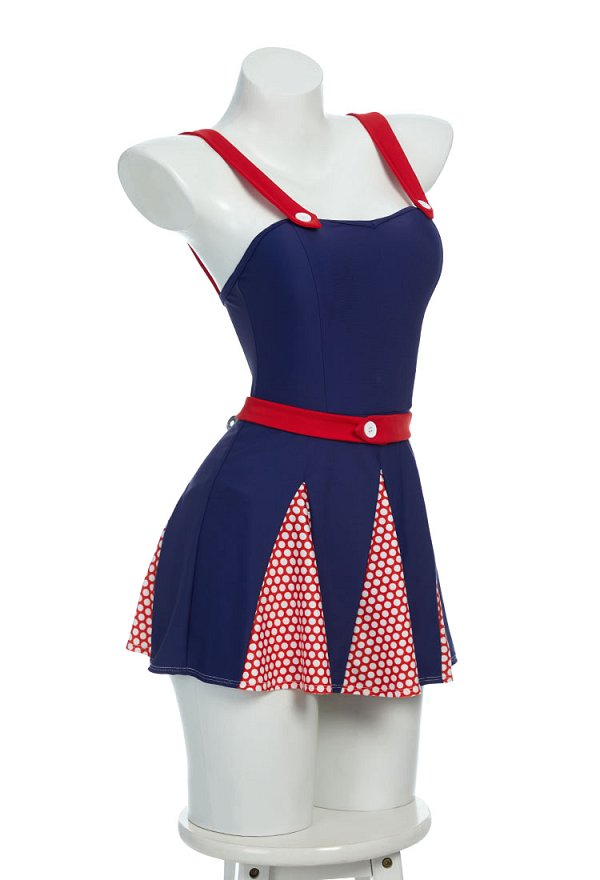 1940s Vintage Retro Traje de baño de una pieza con tirantes anchos y control de abdomen con tocado y cinturón 1940s Vintage Retro Traje de baño de una pieza con tirantes anchos y control de abdomen con tocado y cinturón