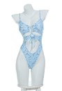 Kawaiii Little Shark Traje de baño de una pieza Halter Cutout Traje de baño de encaje sin espalda Traje de baño de corte alto
