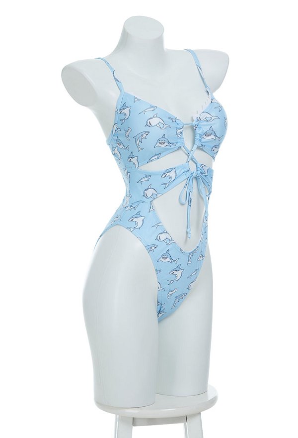 Kawaiii Little Shark Traje de baño de una pieza Halter Cutout Traje de baño de encaje sin espalda Traje de baño de corte alto Kawaiii Little Shark Traje de baño de una pieza Halter Cutout Traje de baño de encaje sin espalda Traje de baño de corte alto