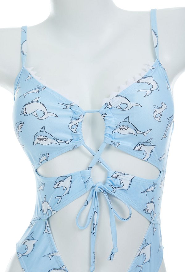 Kawaiii Little Shark Traje de baño de una pieza Halter Cutout Traje de baño de encaje sin espalda Traje de baño de corte alto Kawaiii Little Shark Traje de baño de una pieza Halter Cutout Traje de baño de encaje sin espalda Traje de baño de corte alto