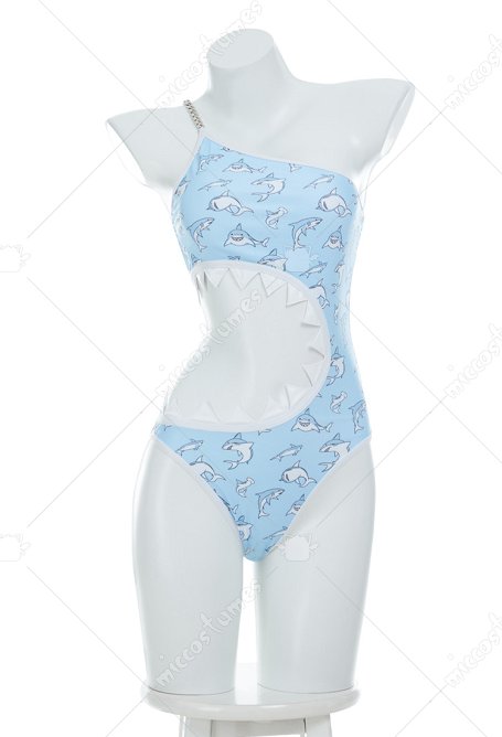 Disfraz de Cosplay Traje de baño de una pieza con estampado de tiburoncitos Traje de baño de un hombro con recorte