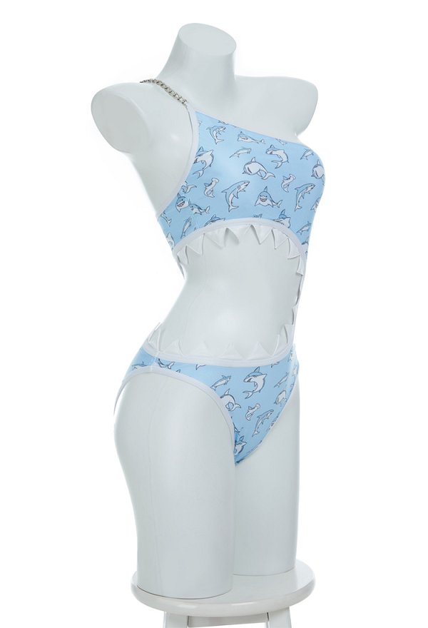 Disfraz de Cosplay Traje de baño de una pieza con estampado de tiburoncitos Traje de baño de un hombro con recorte Disfraz de Cosplay Traje de baño de una pieza con estampado de tiburoncitos Traje de baño de un hombro con recorte