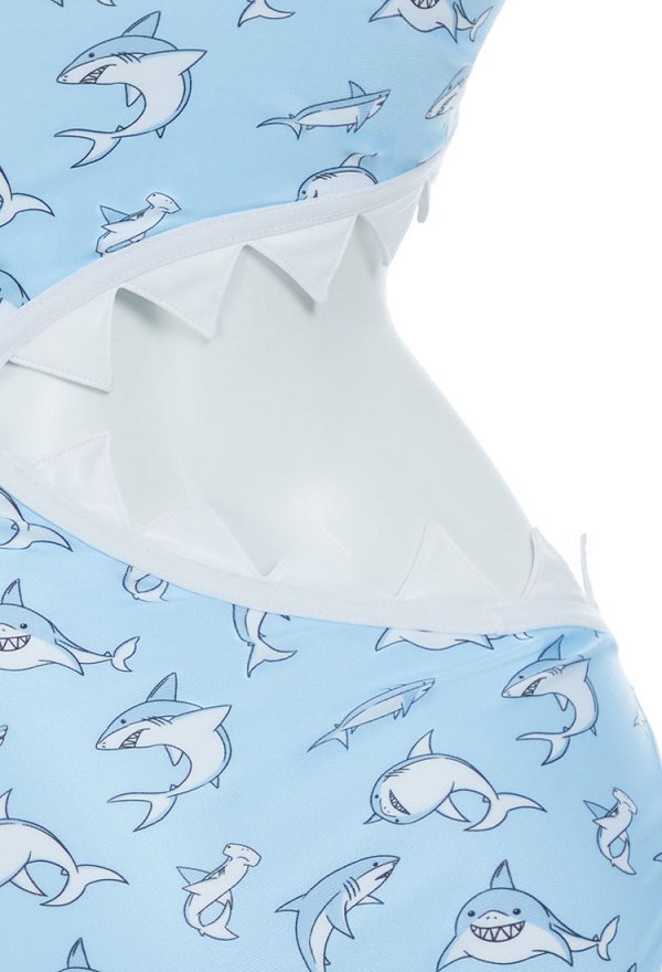 Disfraz de Cosplay Traje de baño de una pieza con estampado de tiburoncitos Traje de baño de un hombro con recorte Disfraz de Cosplay Traje de baño de una pieza con estampado de tiburoncitos Traje de baño de un hombro con recorte