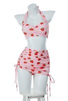 Traje de baño retro vintage fresa Halter cintura alta Bikini Conjunto de dos piezas Traje de baño Traje de baño retro vintage fresa Halter cintura alta Bikini Conjunto de dos piezas Traje de baño