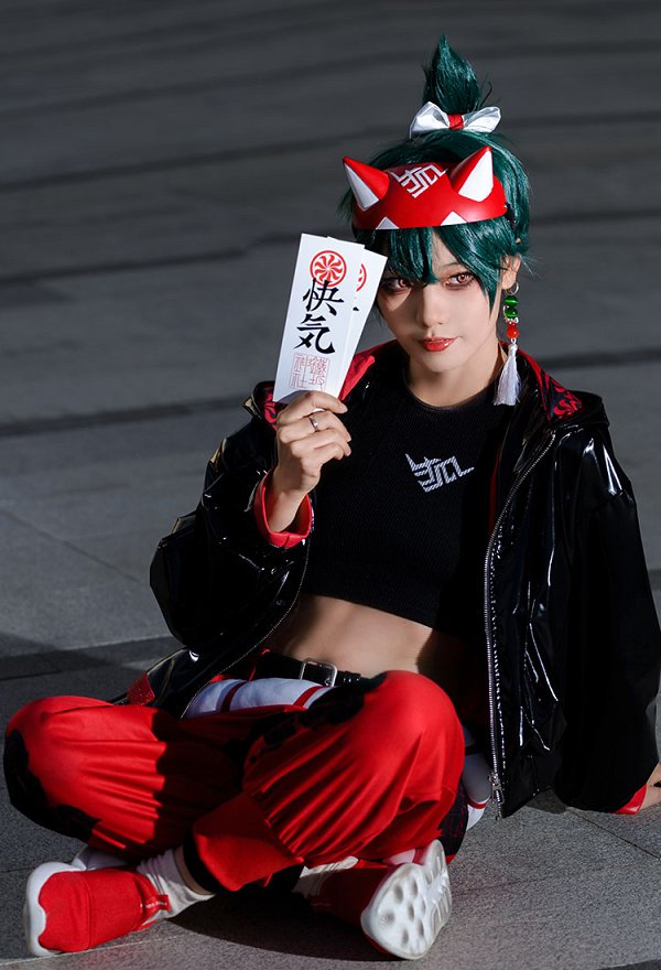 OW fox ninja Cosplay Costume Top Pants Set with Jacket Belt