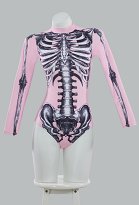 Halloween Gothic Long Sleeve One Piece Swimsuit Pink Skeleton Pattern Tummy Control Bathing Suit Halloween Gothic Long Sleeve One Piece Swimsuit Pink Skeleton Pattern Tummy Control Bathing Suit