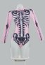 Traje de baño de manga larga gótico de Halloween Traje de baño de control de abdomen con estampado de esqueleto rosa