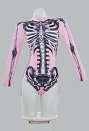 Traje de baño de manga larga gótico de Halloween Traje de baño de control de abdomen con estampado de esqueleto rosa