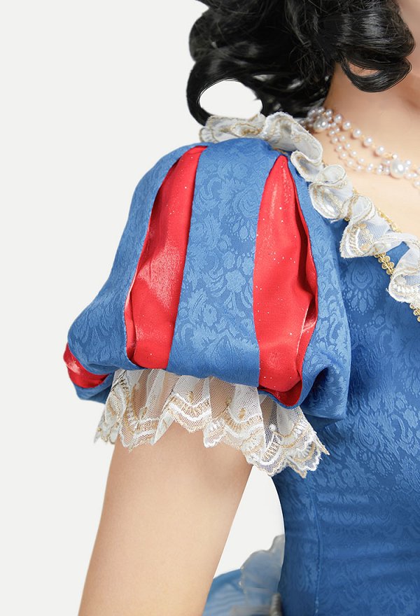Halloween White Princess Costume for Women Blue Yellow Dress Set with Headband