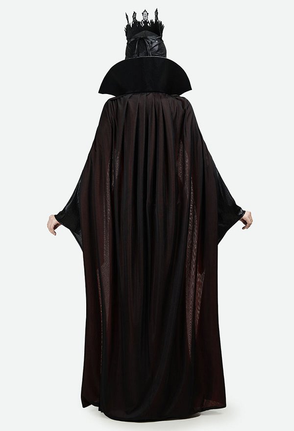Halloween Reina Cosplay Disfraz de Bruja Negra con Capa con Capucha