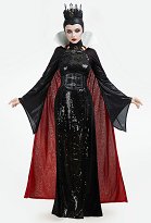 Halloween Queen Cosplay Costume Robe de sorcière noire avec cape et capuche