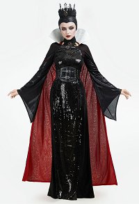 Halloween Queen Cosplay Costume Black Witch Dress with Cape with Hood