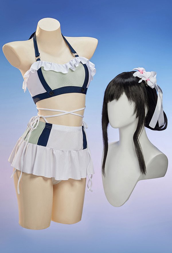 Edición Premium FF Tife Derivative Bañador de dos piezas con top halter y falda con braguita