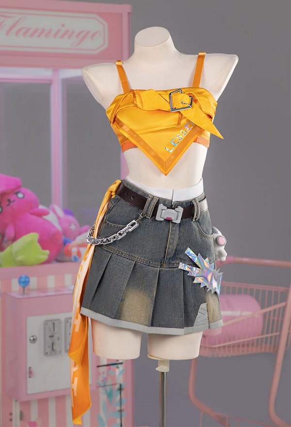 OW Angela Cosplay Costume K-pop Crossover Skin Top and Skirt with Gloves and Dolls