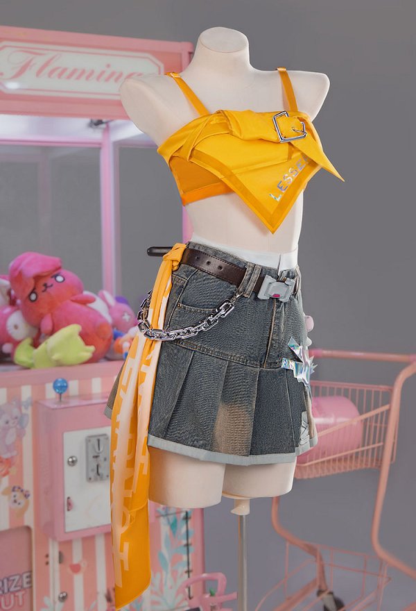 OW Angela Cosplay Costume K-pop Crossover Skin Top and Skirt with Gloves and Dolls