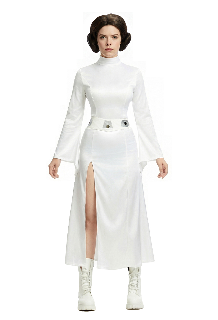 Disfraz Cosplay de la Princesa Leia de Star Wars Vestido con Peluca y Cinturón