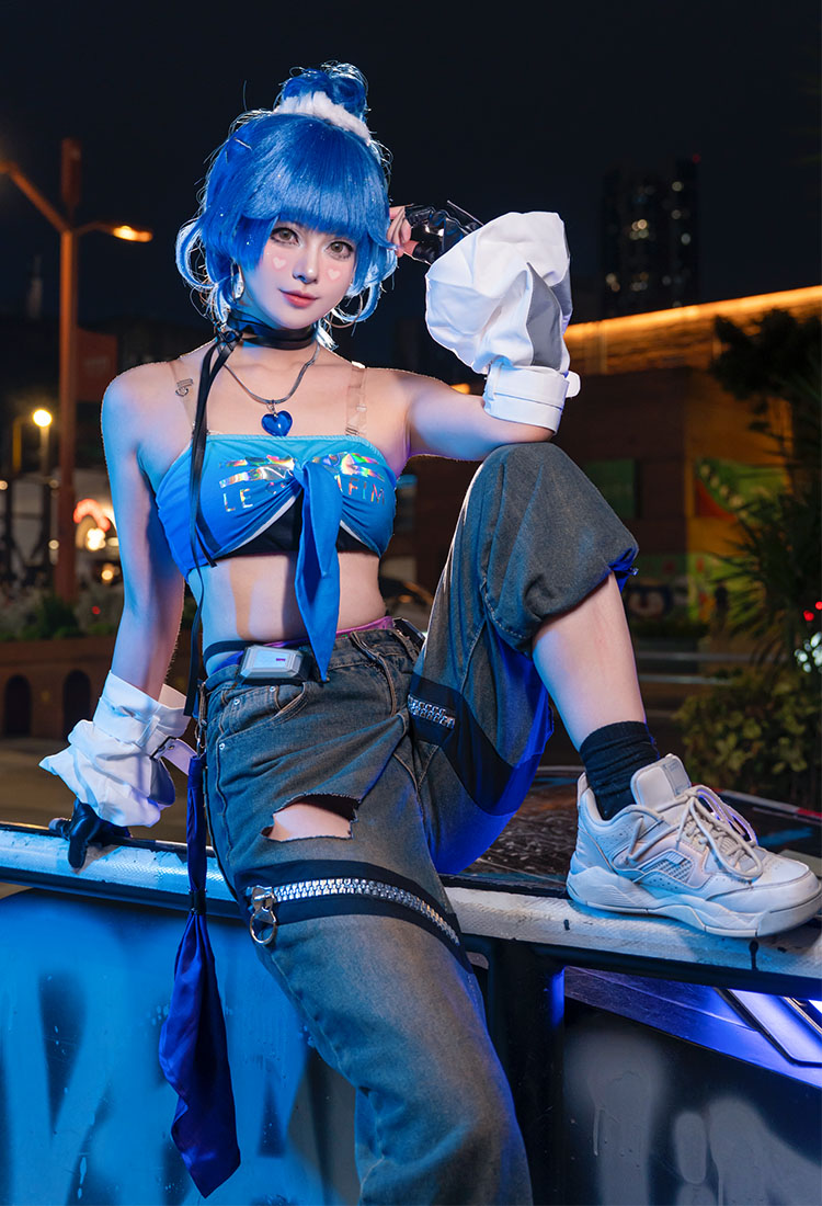 OW D.VA Kpop Crossover Skin Cosplay Costume Top and Pants with Shorts and Hand Sleeves