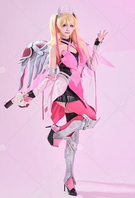 OW Angela Ziegler Rosa Mercy Skin Vestido de Cosplay con Falda y Pantimedias