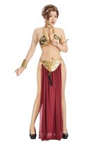 Disfraz de cosplay de la princesa Leia esclava de Star Wars Conjunto de bikini de esclava: sujetador y tanga con falda y gargantilla Disfraz de cosplay de la princesa Leia esclava de Star Wars Conjunto de bikini de esclava: sujetador y tanga con falda y gargantilla