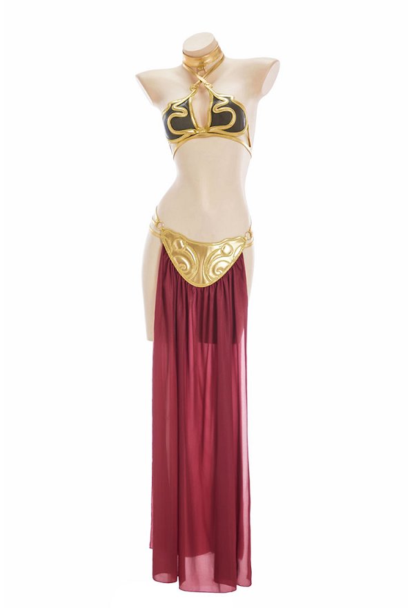 Disfraz de cosplay de la princesa Leia esclava de Star Wars Conjunto de bikini de esclava: sujetador y tanga con falda y gargantilla