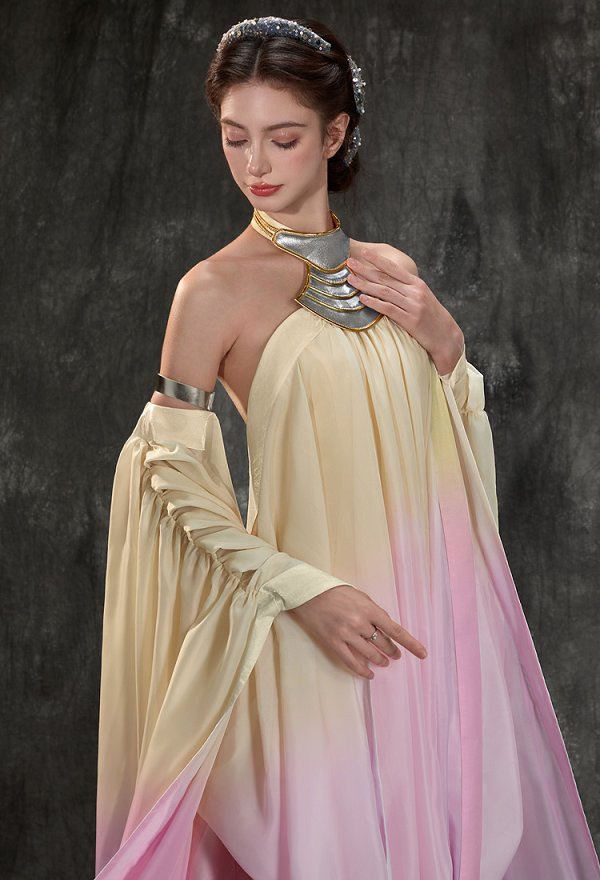Amidala Cosplay Costume Robe dos nu avec coiffe et brassard