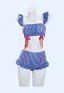 Retro azul y blanco Traje de baño de dos piezas con correa de ruffles en la parte superior y inferior