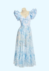 Retro Blue Floral Print One-piece Swimsuit with Ruffled Cap Sleeves and Long Skirt Cover-up