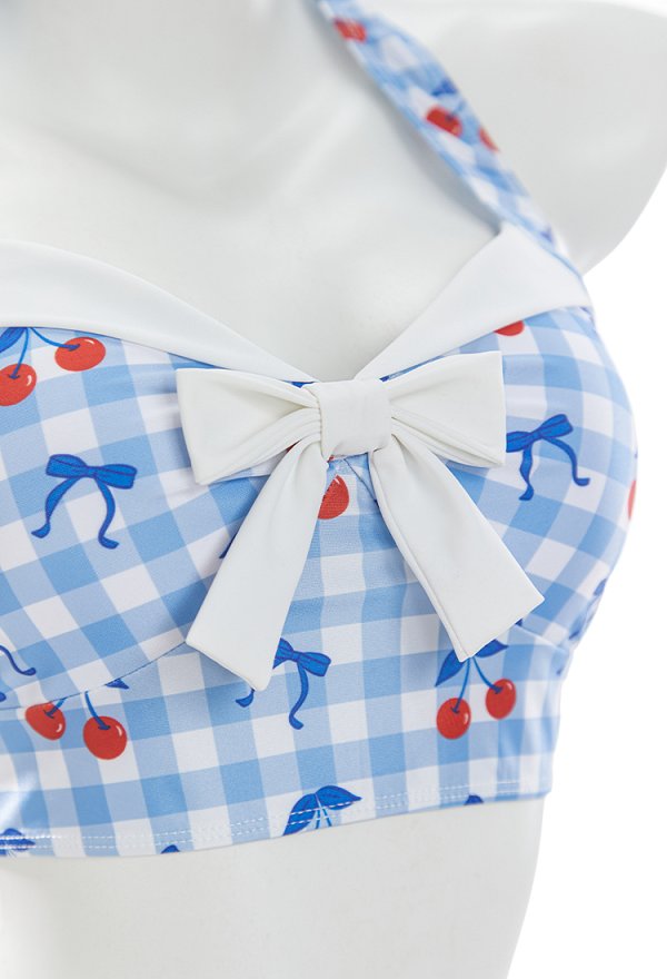 Traje de baño de dos piezas estampado estilo retro de los años 50 Halter Neck Top y Skort con banda para la cabeza