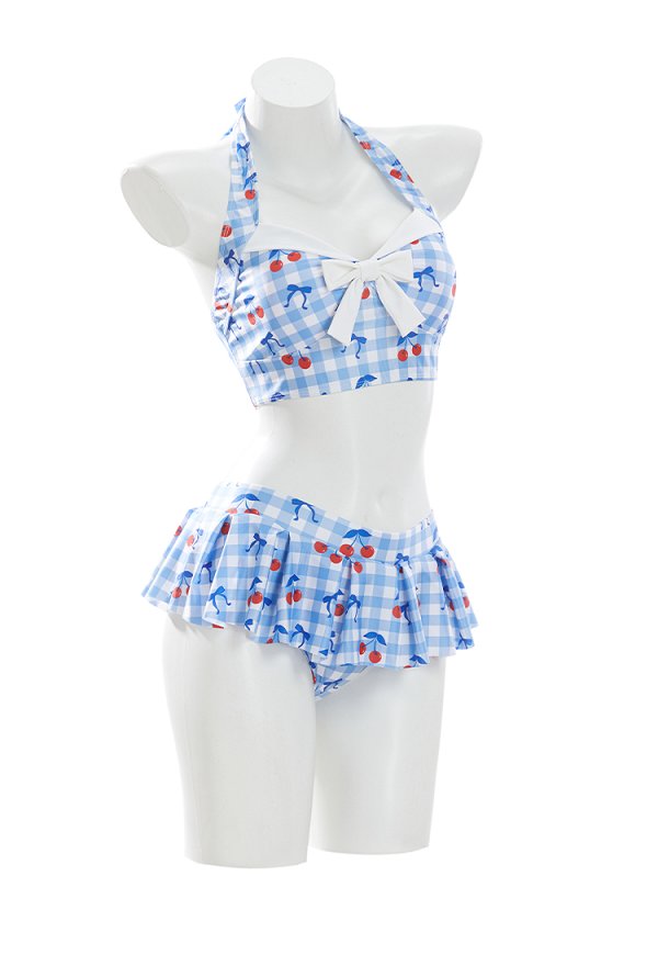 Traje de baño de dos piezas estampado estilo retro de los años 50 Halter Neck Top y Skort con banda para la cabeza
