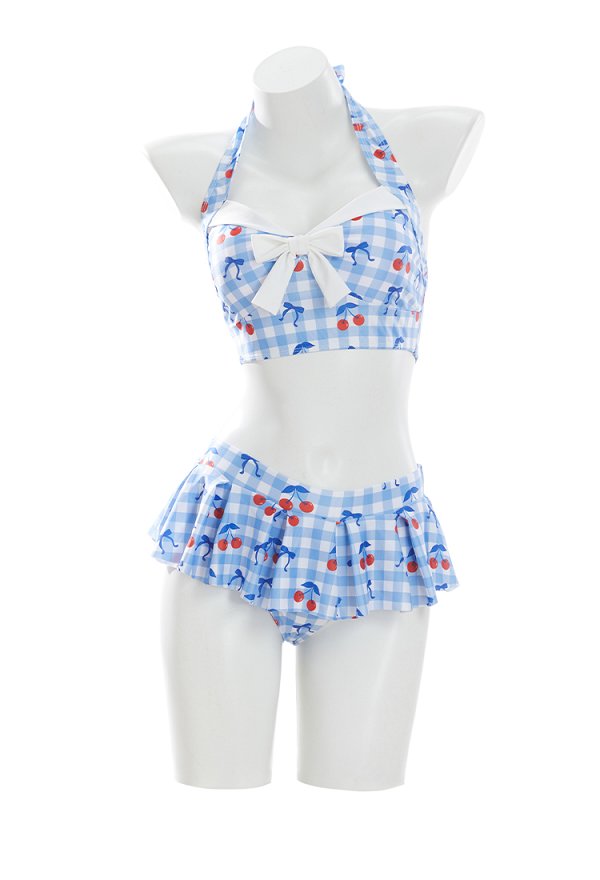 Traje de baño de dos piezas estampado estilo retro de los años 50 Halter Neck Top y Skort con banda para la cabeza