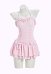 Traje de baño de una sola pieza en cuadro rosa y blanco retro medieval con cuello Halter con cabezal